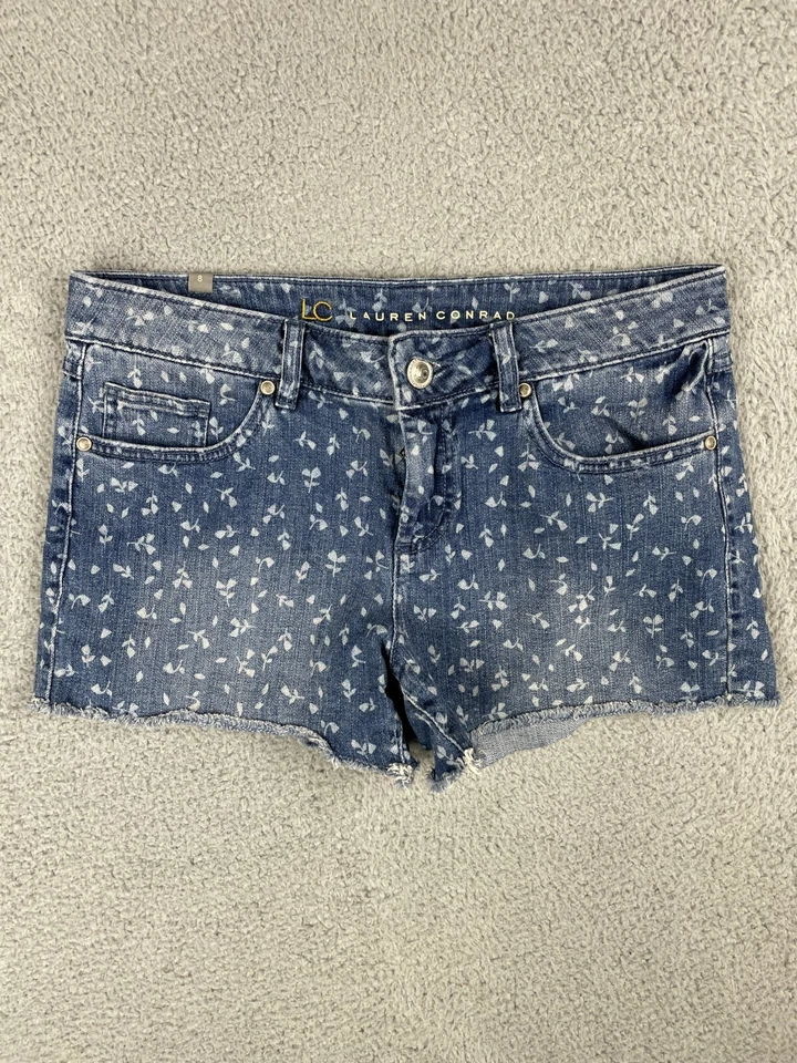 Pantalones Cortos de Jean LC Lauren Conrad Para Mujer Tiro Medio Patrón Floral Corte Azul Talla 8 Foto 1 de 4