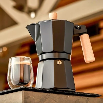 Cafeteira Moka italiana 6 xícaras fogão cafeteira com alça de madeira - Imagem 1 de 4