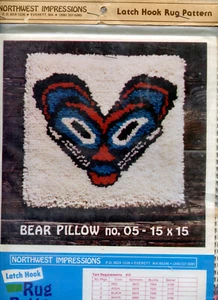 Northwest Indian Stylized Bear Pillow - Latch Hook CANVAS ONLY - 15x15" Pillow - Picture 1 of 3