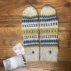 Garnet Hill Mittens Fair Isle Blue Yellow Alpace NWT Convertible to Fingerless - Picture 1 of 5