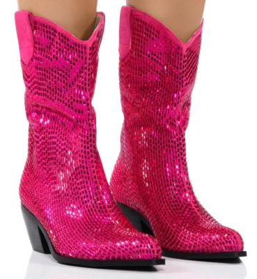 Botines occidentales Azalea Wang fucsia estrás gema WELLINGTON NUEVOS 8 Foto 1 de 4