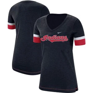 Cleveland Indians Nike Women's Mesh V-Neck T-Shirt - Navy - Picture 1 of 2