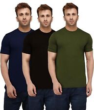 3 London Hills Men Round Neck Cotton Blend Half Sleeve Multicolor Solid T-Shirts