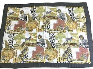 Large Silk Scarf Wrap Vintage Eximious Of London Leopard Tiger Animal Black Gold - Picture 1 of 10