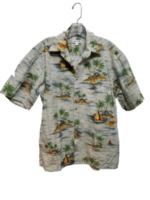 Pierre Cardin Men Shirt Size M Islands Palm Trees Boats Short Sleeves  - Image 1 of 4
