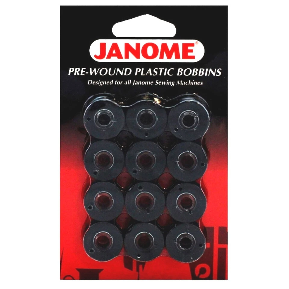 Janome Prewound Bobbins - Black 60 WT 12pk for Sewing Machines PREWB72