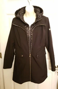Guess Womens Black Double Full Zip Jacket with Quilted Hoodie Size L Large - Picture 1 of 1