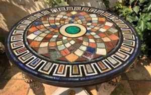 36" Marble Coffee Table Top Handmade Pietra Dura Semi Precious Stones Work Decor - Picture 1 of 2