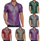 Men's Shimmering Bronzing Lapel Shirt 70s Disco Style Short Sleeve T Shirt