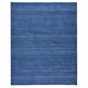 Eco-Friendly Hand Woven Flat Weave Kilim Wool Area Rug Solid Blue BBH BBD00111 - Picture 1 of 7