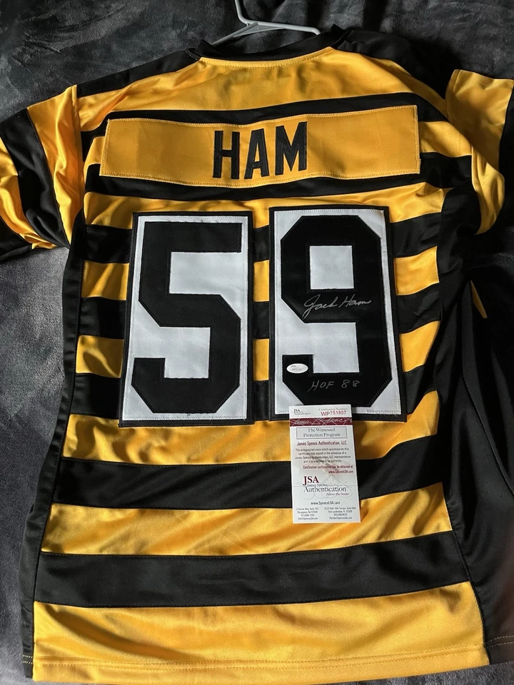 Autographed/Signed JACK HAM HOF 88 Pittsburgh Bumble Bee Jersey JSA COA Auto - Image 1 of 1
