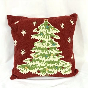 Pottery Barn CHRISTMAS TREE Crewel Embroidered 18” Pillow Cover w/ Insert - Picture 1 of 6