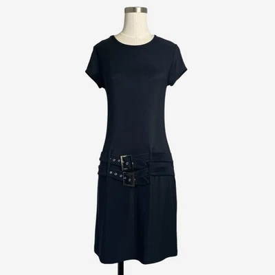 Vintage Y2K Frederick’s of Hollywood Black Double Belt Mini dress stretchy mod M - Image 1 of 4