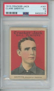 1915 Cracker Jack Baseball CLARK GRIFFITH #167 PSA 3 VG HOF - Picture 1 of 2