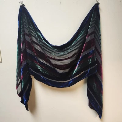 Bufanda Terciopelo Burnout Mezcla Seda Negra Multicolor Aprox 60x13" Rectangular Italia Foto 1 de 4