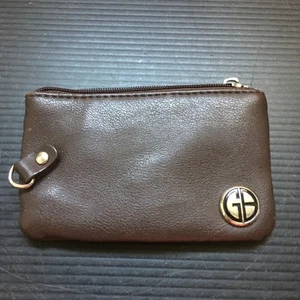 Vintage Gianni Bini kompakt braun Leder Schlüsselanhänger Münzetui Geldbörse mit Reißverschluss - Bild 1 von 4