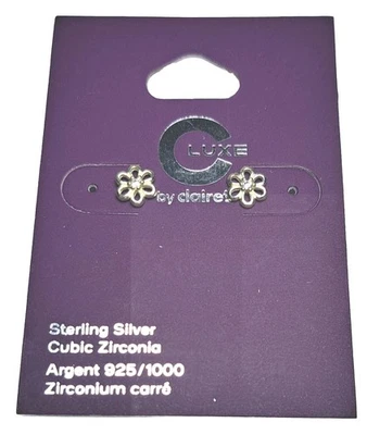 Claire's Sterling Silver Flower Earrings W/ Cubic Zirconia Stud Pierced NEW - Image 1 of 4