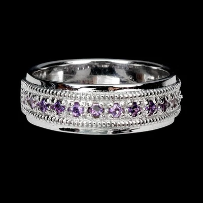 Anillo de plata de ley 925 redondo amatista piedras preciosas naturales joyería talla 9 Foto 1 de 4