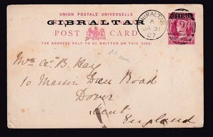 Gibraltar ovpt St Vincent QV 1d stationery card Full upright A26 code A duplex - Picture 1 of 2