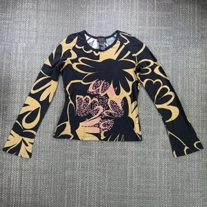 Vtg Custo Barcelona Top Womens 4 Floral Bell Sleeves Blue Tower Embroidery Rare - Picture 1 of 17