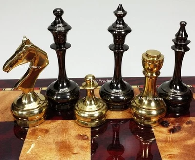 Brass Metal Gold & Black Chrome Modern Slim Staunton Chess Men Set - NO Board - Image 1 of 3