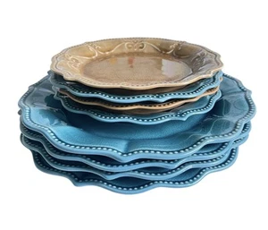 The Pioneer Woman Paige Denim Amber Dinnerware Set Crackle Glaze Ruffled Edge - Picture 1 of 19