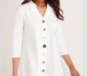 Weiche Umrandung weiß Danielle Top dekorative Knöpfe Tunika 1X - Bild 1 von 10