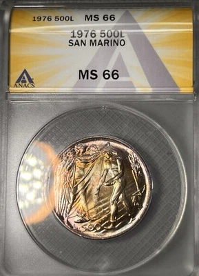 1976 500L SILVER San Marino MS 66 STUNNING  TONING!!! #0756 - Image 1 of 4