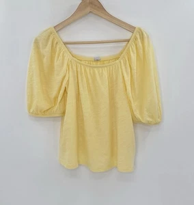 Old Navy 100% Cotton Lightweight Butter Yellow Puff Sleeve Flowy Blouse M Boho - Picture 1 of 9