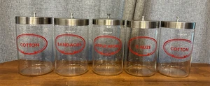 Lot of 5 Vintage Pyrex Glass Medical Storage Jars w/ Lids - Picture 1 of 17