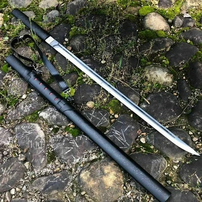 Spring Steel Katana Full Tang Sharp Straight Sword Japanese Samurai Battle Knife - Image 1 of 4