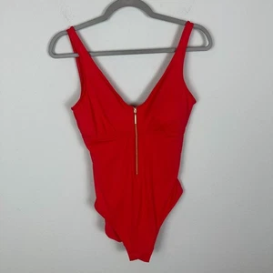 Lauren Ralph Lauren roter Einteiler Badeanzug 10 Gold Reißverschluss vorne Sommer Urlaub Tr - Bild 1 von 7