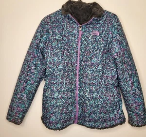 The North Face Puffer Girls Gray Reversible Faux Fur XL 18 Coat - Picture 1 of 21