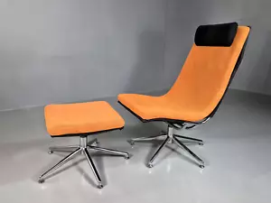 Vintage Danish Swivel Chair and Footstool Orange Chrome Retro 1980s EB7357 MSWI - Picture 1 of 16