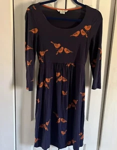 Boden Bird Print Dress Women’s 6L (36”) Blue Jersey Fit. & Flare - Picture 1 of 6