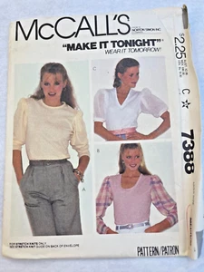McCall's 7388 Misses Tops  Medium Make It Tonight Wear It Tomorrow FF/UC 1981 - Picture 1 of 3