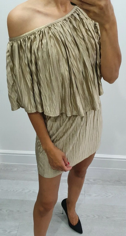 Topshop золото плиссированные красивые женщины платье размер Uk 8 Bnwt RRP £ 40 - Изображение 1 из 4