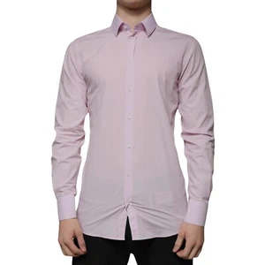 DOLCE & GABBANA Shirt Light Pink Cotton Slim Fit GOLD Dress 39/US15.5/S 350usd - Picture 1 of 8