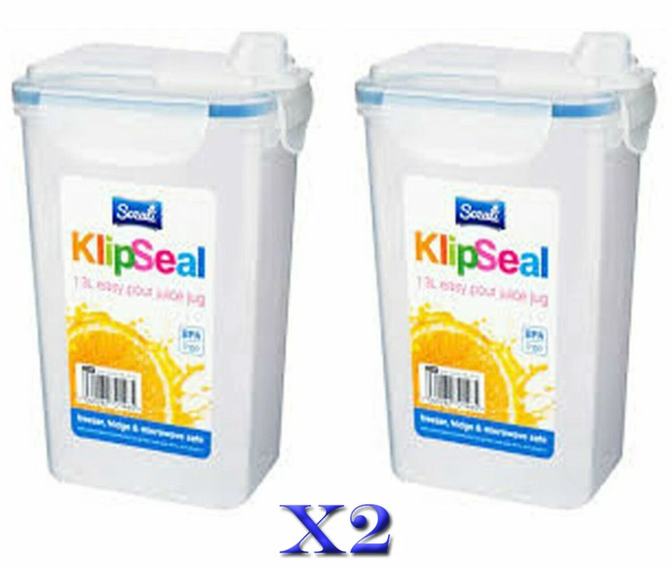 2 X 1.3 Clip & Lock Clear Plastic Kitchen Fridge Milk Juice Drinks Storage Jug  - Image 1 of 1