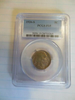 1926-S Indian Head - Buffalo Nickel PCGS F-15    Nice Key Date Low Mintage Coin - Image 1 of 4