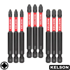 9 x Brocas de destornillador de impacto mixtas de 75 mm Pozi PZ1 PZ2 PZ3 magnéticas de 1/4" KELSON - Imagen 1 de 4