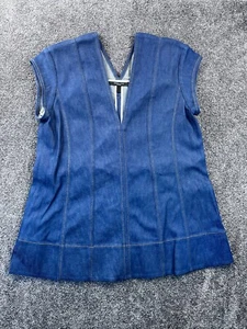 Top donna Derek Lam taglia 2 cotone indaco chiaro Crosby senza maniche peplo - Foto 1 di 12