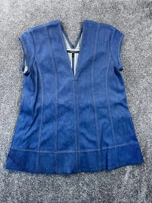 Top Derek Lam Mujer Talla 2 Algodón Índigo Claro Crosby Sin Mangas Peplum Foto 1 de 4