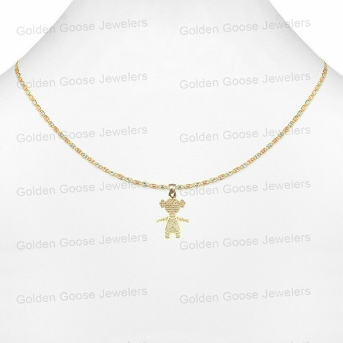 Ciondolo in vero oro giallo 14 kt con ciondolo nascita bambina catena Valentino