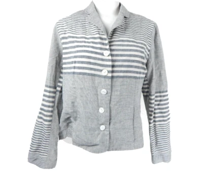 Chaqueta Grande Lunn by Lilith 3 Gris Rayas Ligera Botón Frontal Usada en Excelente Condición Foto 1 de 3