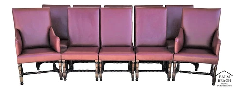 (10) ROSE TARLOW MELROSE HOUSE Louis XIII Acanthus Leaf Leather Dining Chairs Cover