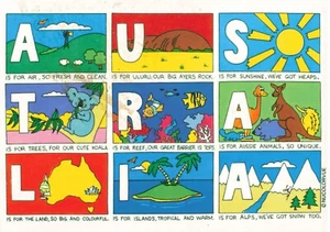 Postcard Illustrated Australia 9 Views National Treasures - Picture 1 of 2