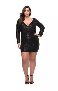 La Femme Black Sequin Long Sleeve Minidress Size 24 Orig $228 - Picture 1 of 2