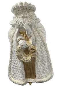 Vintage Large White and Gold Ceramic Santa FigurineHolding Wreath 15 inches Tall - Picture 1 of 6