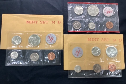 Lot of 3 US Mint Sets, Denver 1961, 1962, 1964 Cover